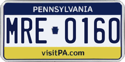 PA license plate MRE0160