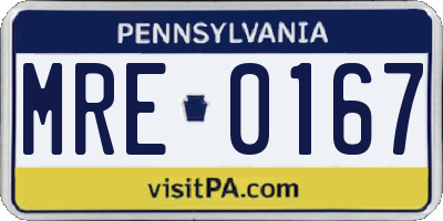 PA license plate MRE0167