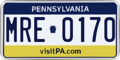 PA license plate MRE0170
