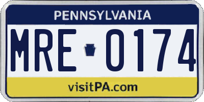 PA license plate MRE0174