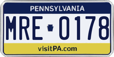 PA license plate MRE0178