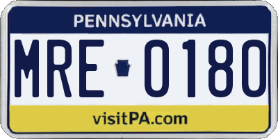 PA license plate MRE0180