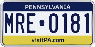 PA license plate MRE0181