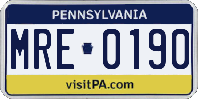 PA license plate MRE0190