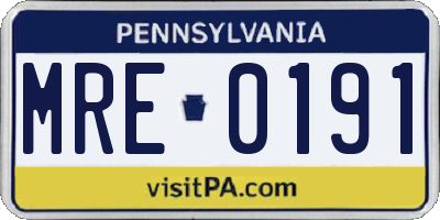 PA license plate MRE0191