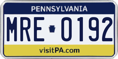 PA license plate MRE0192