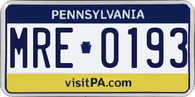 PA license plate MRE0193