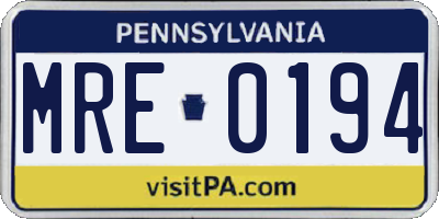 PA license plate MRE0194