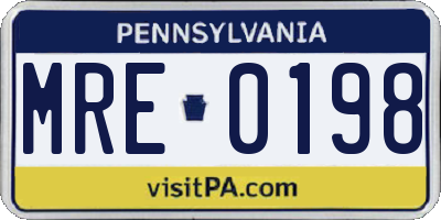PA license plate MRE0198