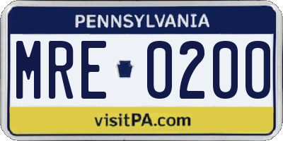 PA license plate MRE0200