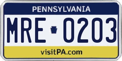 PA license plate MRE0203