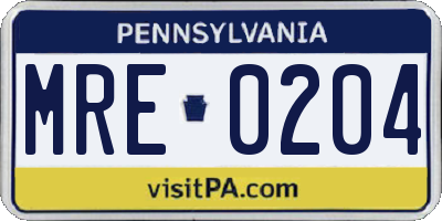PA license plate MRE0204