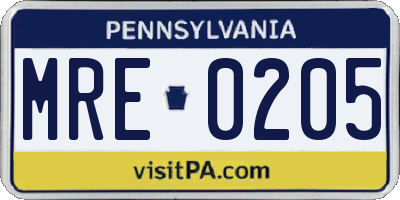 PA license plate MRE0205