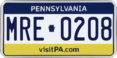 PA license plate MRE0208