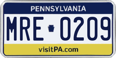 PA license plate MRE0209