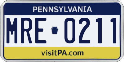 PA license plate MRE0211