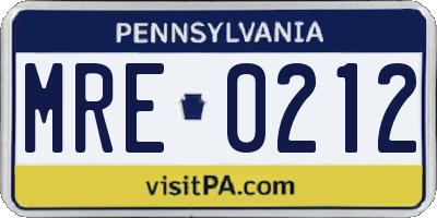 PA license plate MRE0212