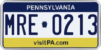PA license plate MRE0213
