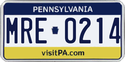 PA license plate MRE0214