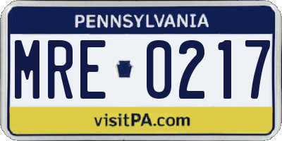 PA license plate MRE0217