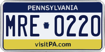 PA license plate MRE0220