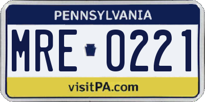 PA license plate MRE0221