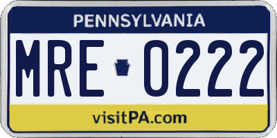 PA license plate MRE0222