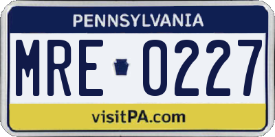 PA license plate MRE0227