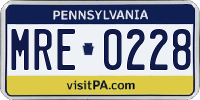 PA license plate MRE0228