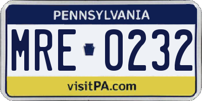 PA license plate MRE0232