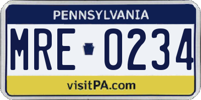 PA license plate MRE0234