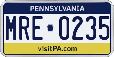 PA license plate MRE0235