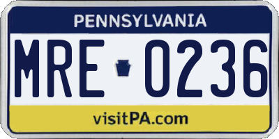 PA license plate MRE0236
