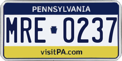PA license plate MRE0237