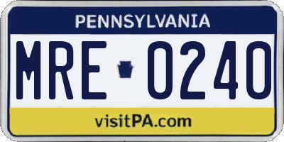 PA license plate MRE0240