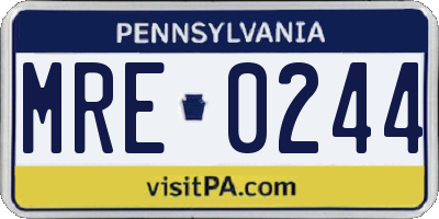 PA license plate MRE0244