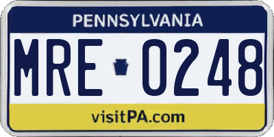 PA license plate MRE0248