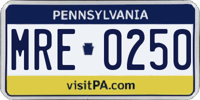 PA license plate MRE0250