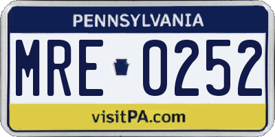 PA license plate MRE0252