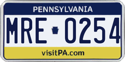 PA license plate MRE0254