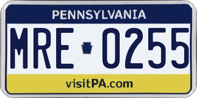 PA license plate MRE0255