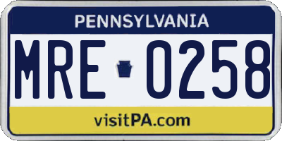 PA license plate MRE0258