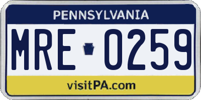 PA license plate MRE0259