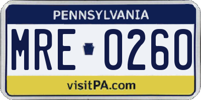 PA license plate MRE0260