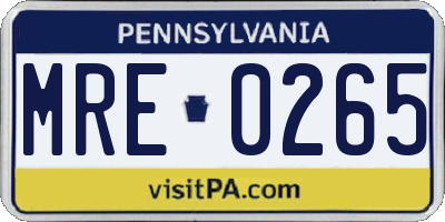 PA license plate MRE0265