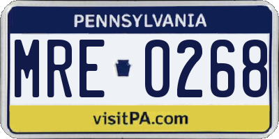 PA license plate MRE0268