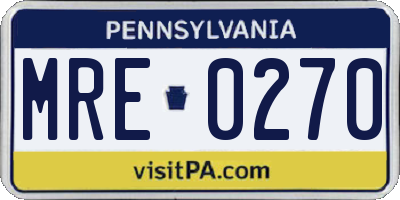 PA license plate MRE0270