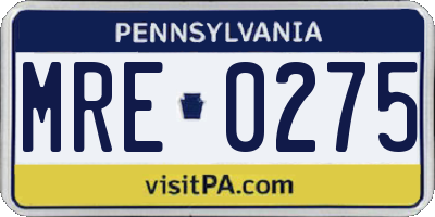 PA license plate MRE0275