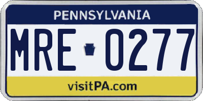 PA license plate MRE0277