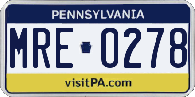 PA license plate MRE0278
